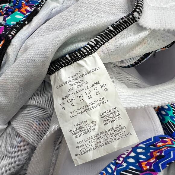 Swim Solutions Shirred Tummy Control One Piece Size 12 Blue Chevron Stripe New - Picture 6 of 6